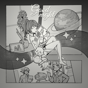 夜晚阅读与宇宙场景的漫画插画